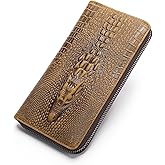 NIUCUNZH Genuine Leather Cool Long Wallets for Men Personalized Zip Around Wallet Checkbook Cash Credit Card Holder Wallet Coffee