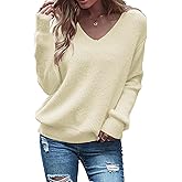 Eurivicy Women's Long Sleeve V Neck Pullover Tops Oversized Chunky Knitted Loose Jumper Sweaters