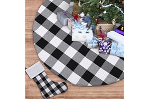 Waarms 36 Inch Xmas Tree Skirts - Buffalo Plaid Christmas Tree Skirt and Stocking Set - Larger 3 Inch Black and White Checked Tree Skirts Mat for Christmas Tree Decorations (Black and White, 36 INCH)