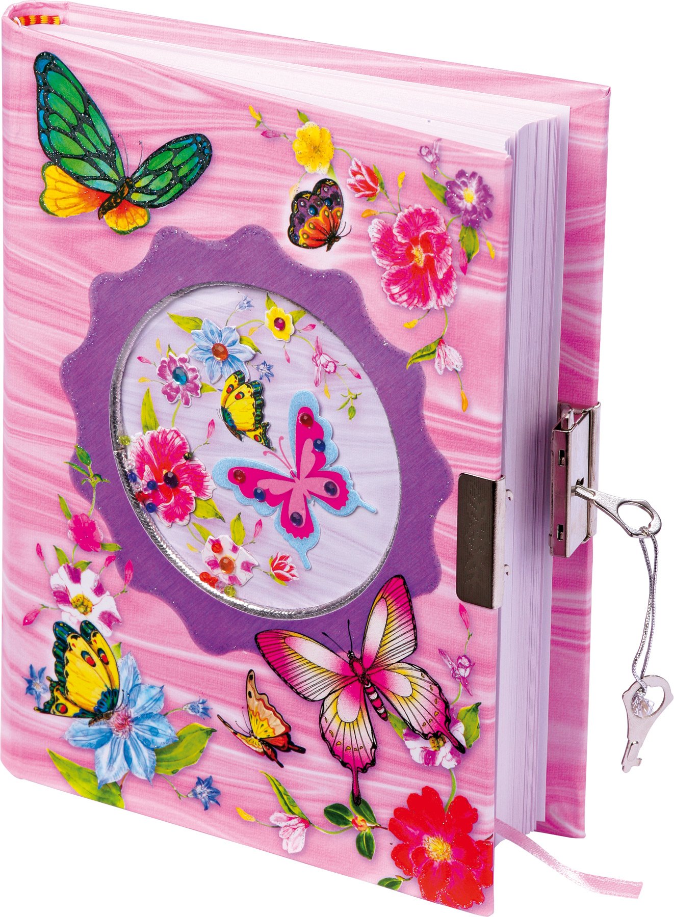 small foot 8072 Girls Diary "Butterflies", children's book with lock, key, bookmark and pink paper