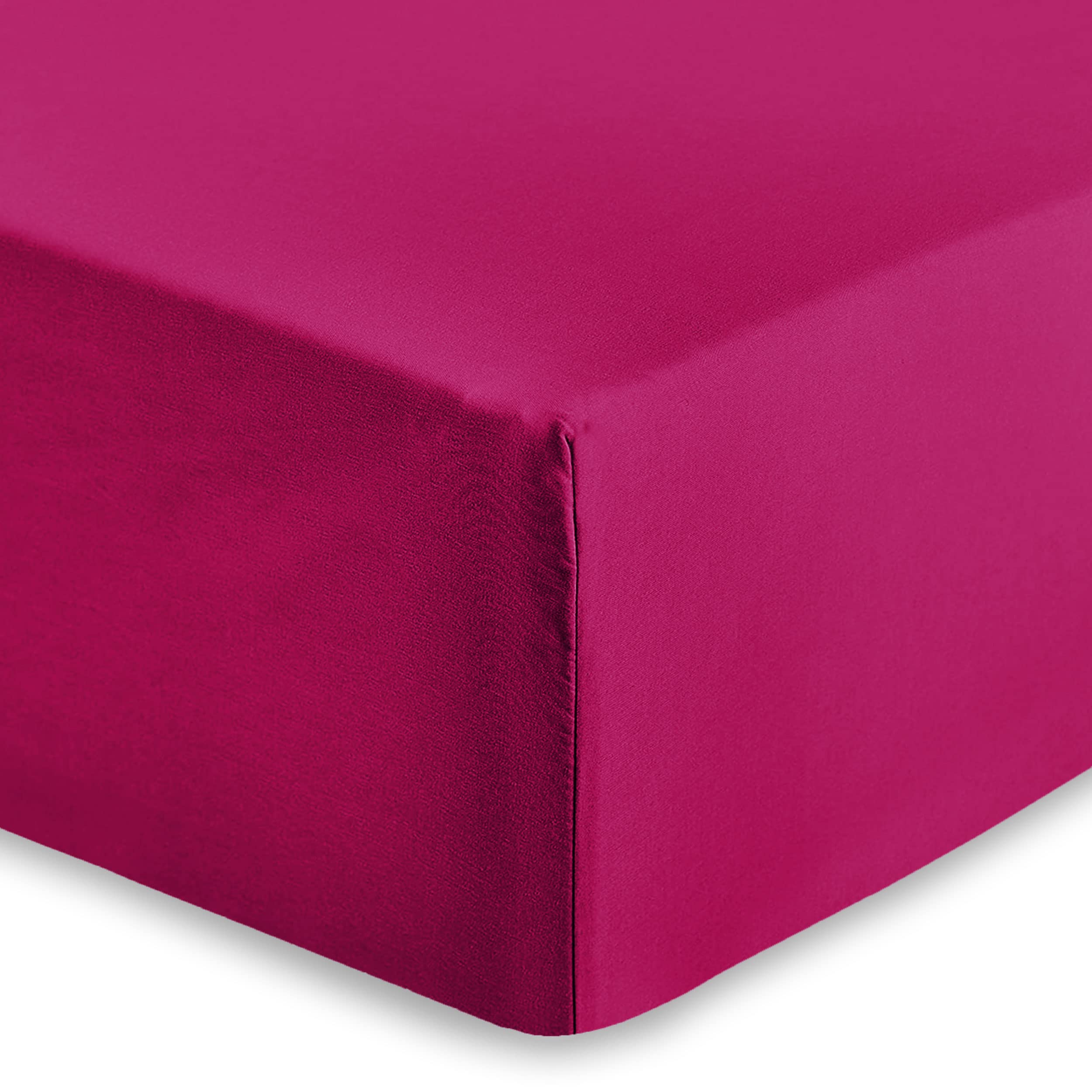 AMEHA Fitted Sheet Double 25 cm Deep Bed Sheets Easy Care Brushed Microfiber Elastic Fitted Bed Sheet Shrinkage Resistant (Pink, 137 x 191cm)
