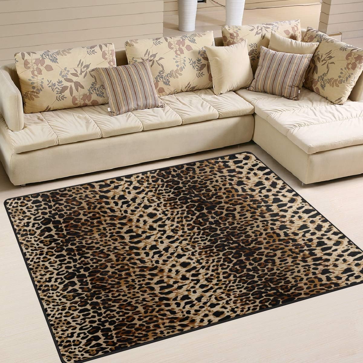 Use7 Leopard Print Vintage Area Rug Rugs for Living Room Bedroom 160cm