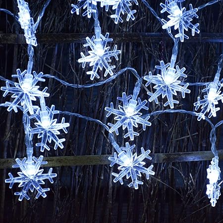 Amazon Com Christmas Fairy Lights 50 Led Cool White Snowflake