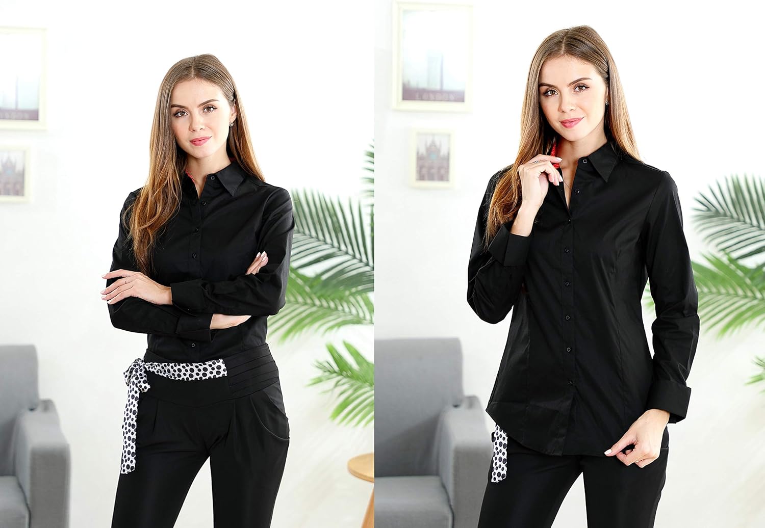 Esabel.C Womens Button Down Shirts Long Sleeve Regular Fit Cotton Stretch Work Blouse at  Women’s Clothing store