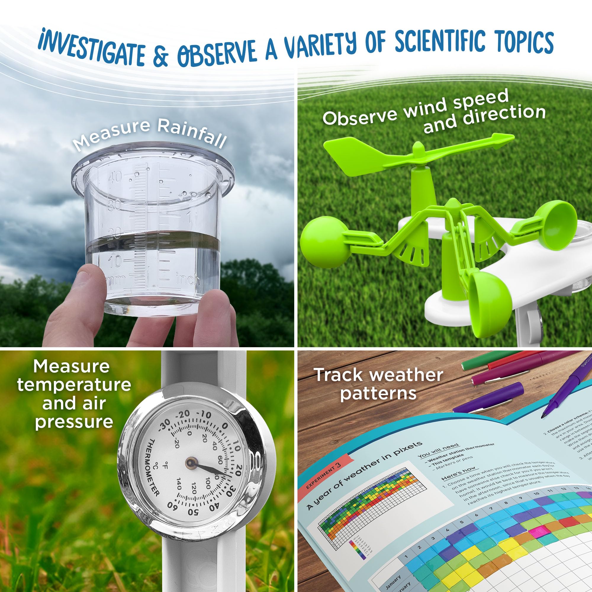 Thames & Kosmos Weather & Climate Lab STEM Experiment Kit, 5-in-1 Weather & Meteorology Station w/Wind Vane, Compass, Rain Gauge, Anemometer & Thermometer for Ages 6+, Includes Stake for Outdoor Use