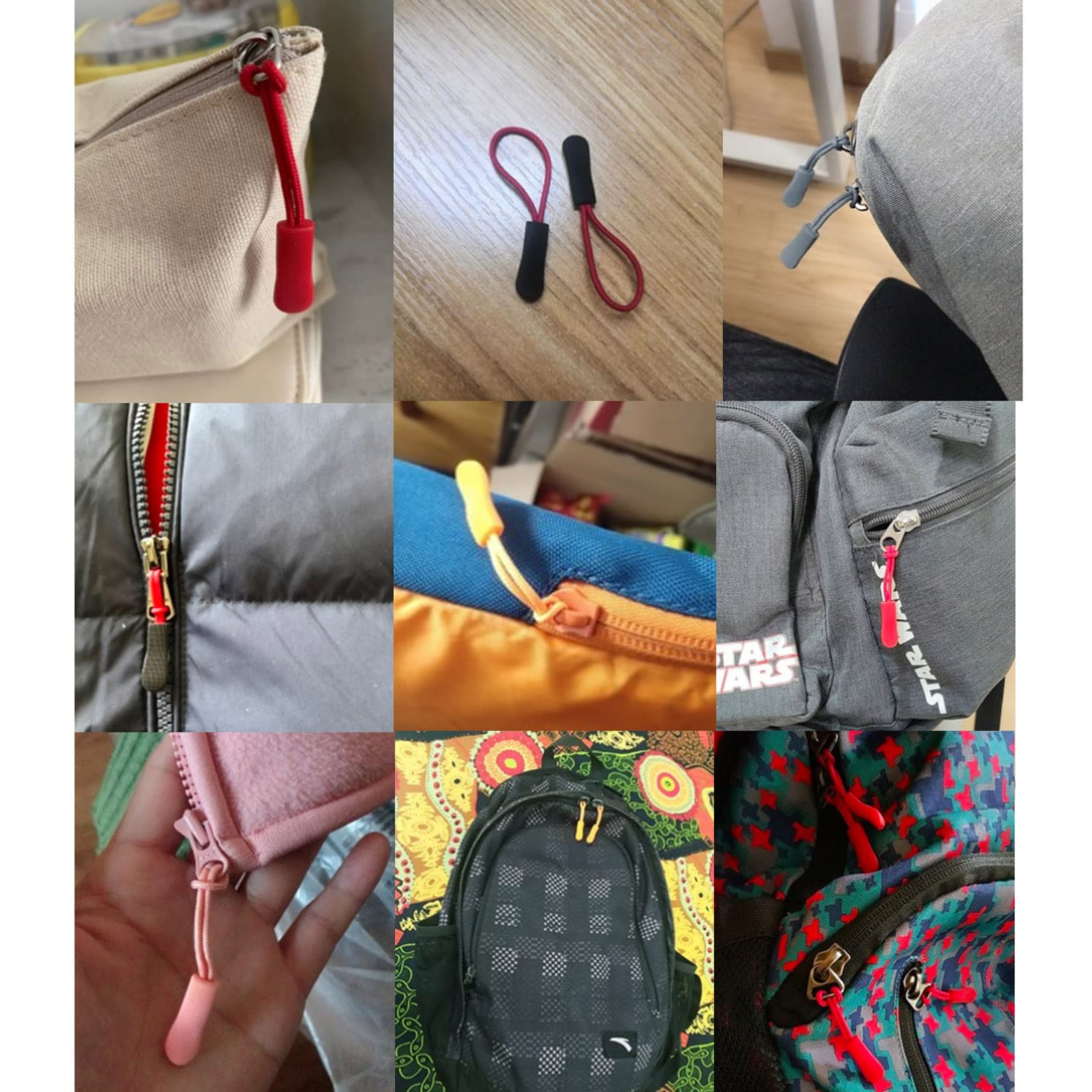 Upgraded 20PCS Premium Black Zipper Pulls - Replacement Zipper Tab Tags Cord Extension Fixer for Luggage, Backpacks, Jackets, Purses, Handbags