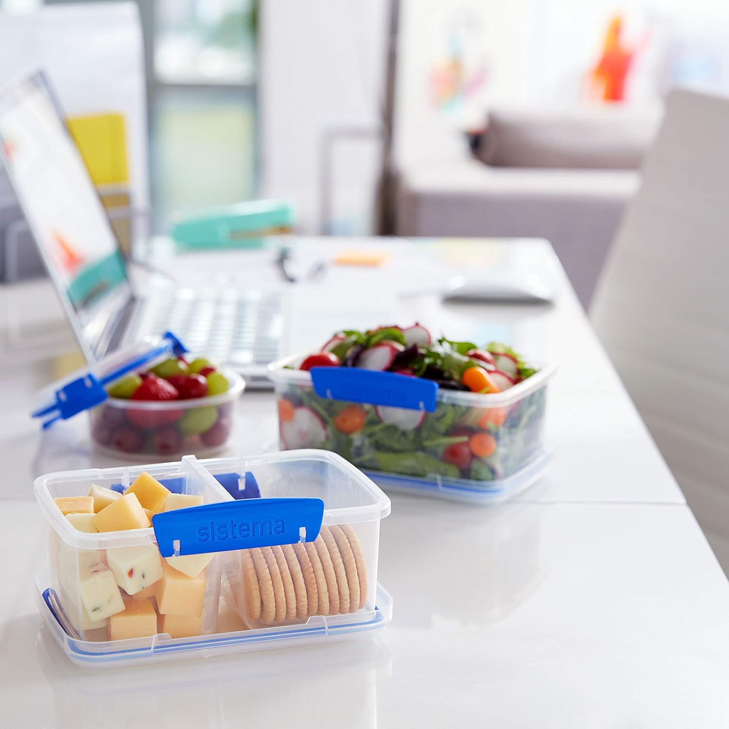 Sistema KLIP IT Utility Collection Bakery Box Food Storage Container, 14.8 Cup, Clear/Blue | BPA Free - Food Storage