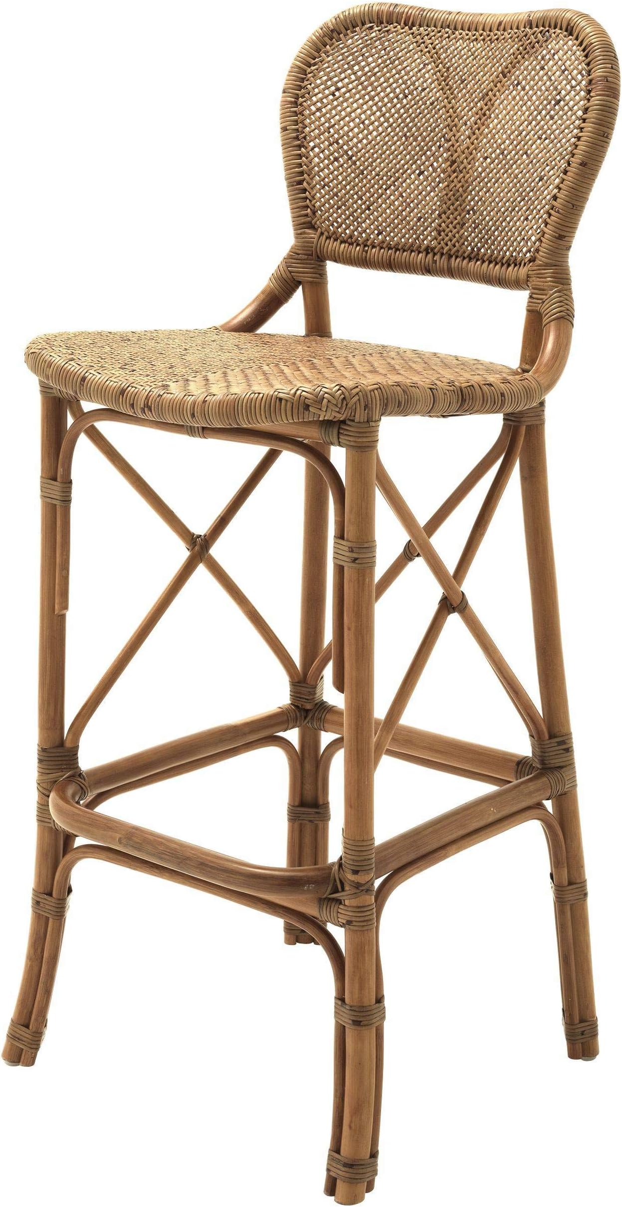 Brown Rattan Bar Stool 42" Seat Height | Eichholtz Colony | Wicker Vintage Colonial Barstool | Luxury Kitchen & Dining Room Furniture Chairs