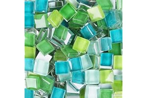 OAKBUD 220 Pieces/200g Glass Square Mosaic Tiles for Crafts, Colorful Stained Glass Pieces for Mosaic Projects, 1x1 cm (Green Mix)