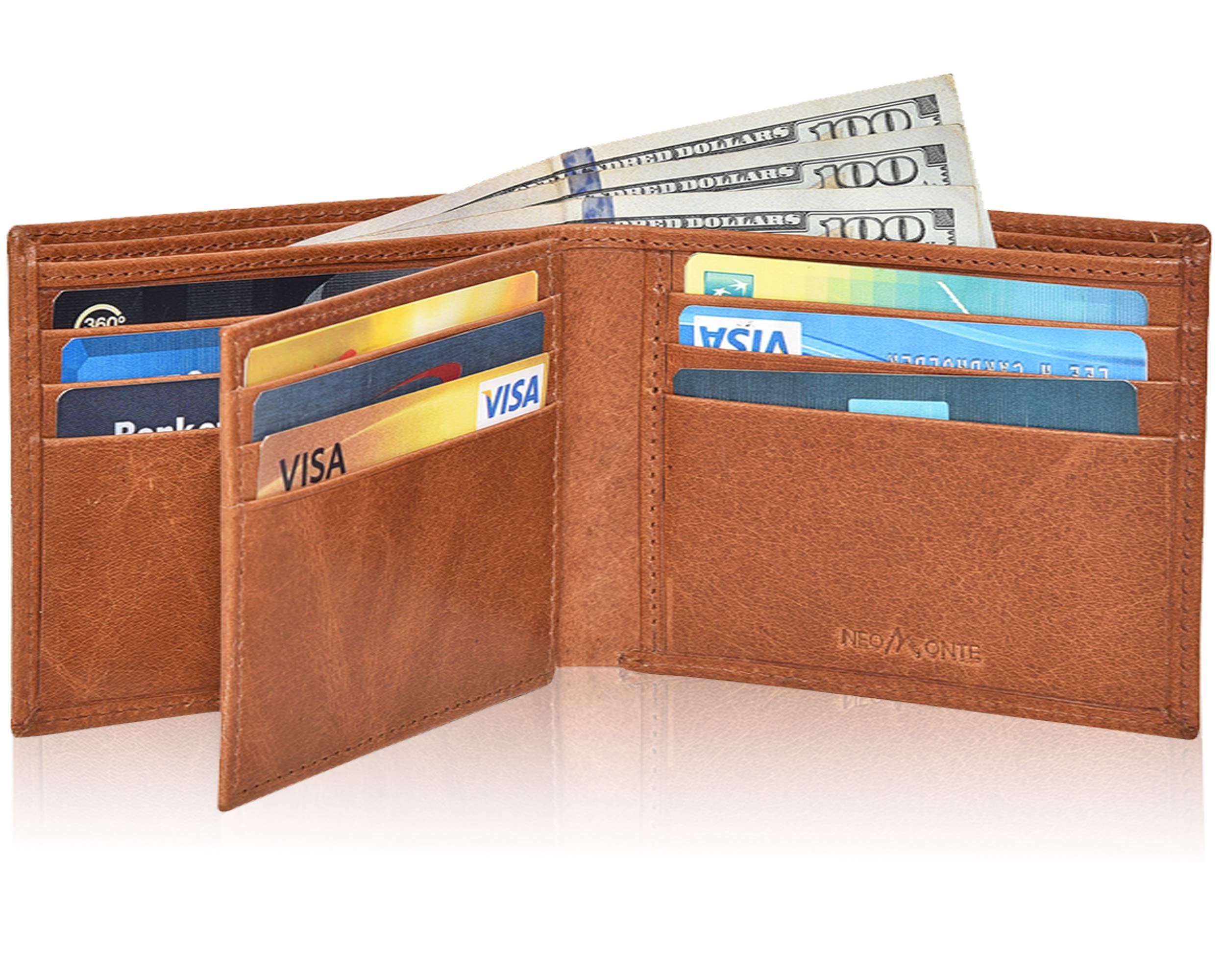 NeoMonte Handmade RFID Leather Bifold Wallets For Men in Multiple Colors offering 9 Cards and 1 ID Slots, Tan Vintage, S, Genuine Leather Bi Fold Wallet With Rfid Protection
