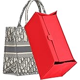 KESOIL Bag Organizer Insert for On The Go MM and Book Tote Medium, Felt Insert with Zipper for Tote Bags Handbag Storage (Red With Cover, L)