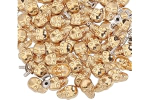 CONCHLERY 50 Pcs Skull Alloy Rivets Gold Skull Head Studs Rivets Screw Back Stud Alloy Rivet for Making Collars Clothing Bag 