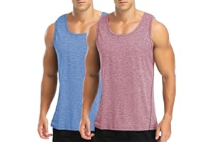 Amussiar Mens Tank Tops Workout Gym Muscle Shirts Tee Lightweight Bodybuilding Fitness Sleeveless 2 Pack