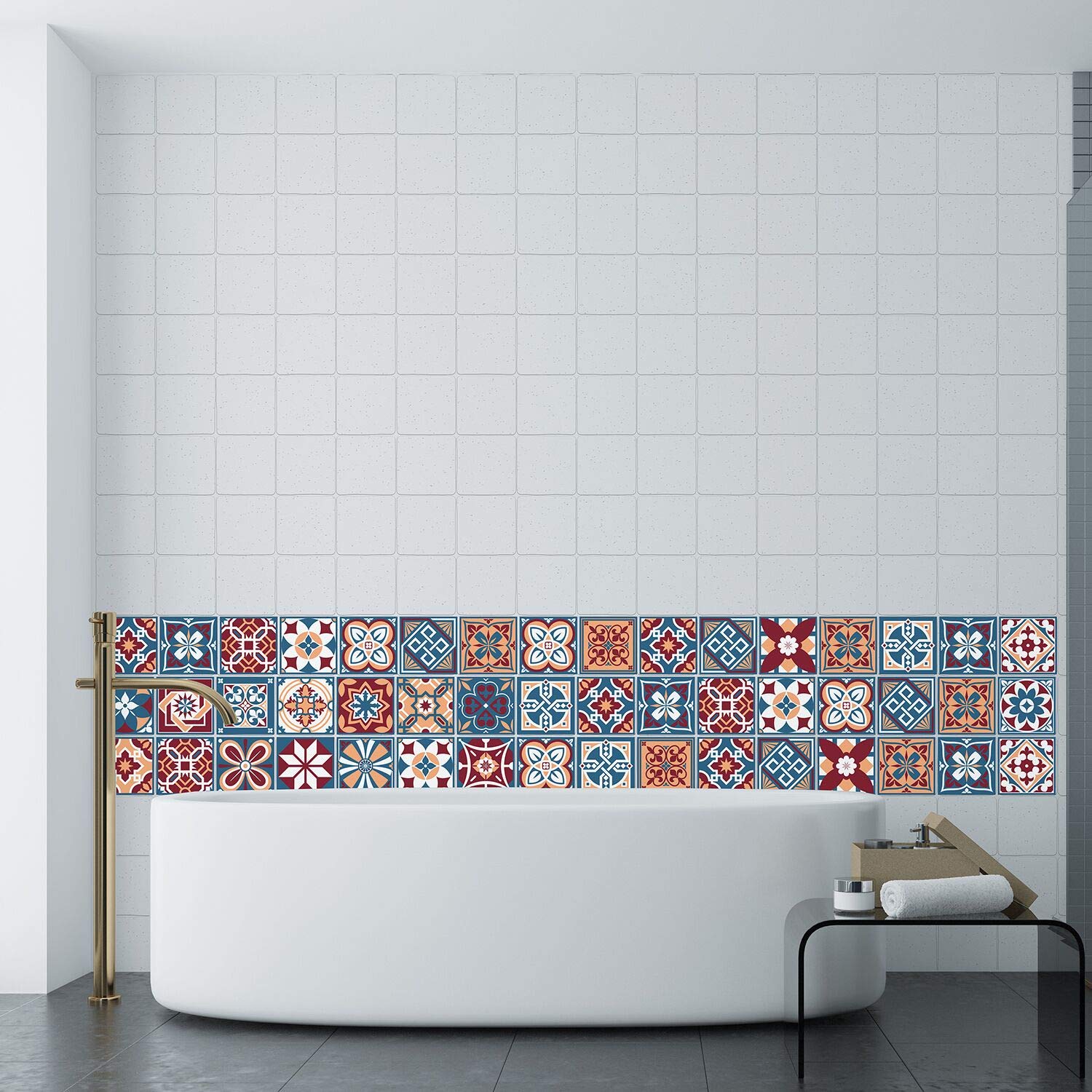 WALPLUS WT1004 Mixed Tile Stickers - Self-Adhesive Vinyl Decals for Home Decor, Easy Peel and Stick, Kitchen & Bathroom Wall Tiles