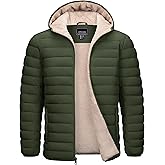 Cotrasen Mens Puffer Jacket Sherpa Lined Water Resistant Hooded Full Zip Mid-Weight Warm Insulated Winter Coat