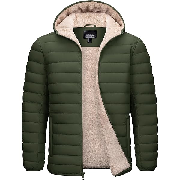 TACVASEN Puffer Jacket Men with Hood Midweight Sherpa Lined