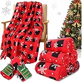 HunnmingRe 6 Set Christmas Fleece Throw Blanket Bulk Xmas Gift Set Include Merry Christmas Ribbon and Gift Card 50 x 60 Inch Holiday Blanket for Couch Sofa Winter Travel Decoration