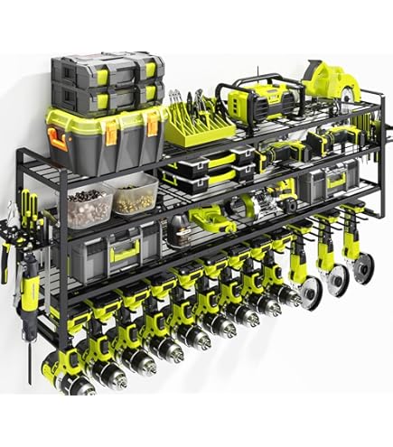 Large Power Tool Organizer Wall Mount,4 Layers Heavy Duty Metal Loads 400lbs,Power Tool Shelf Battery Storage 8 Cordless Drill Holder Utility Racks G