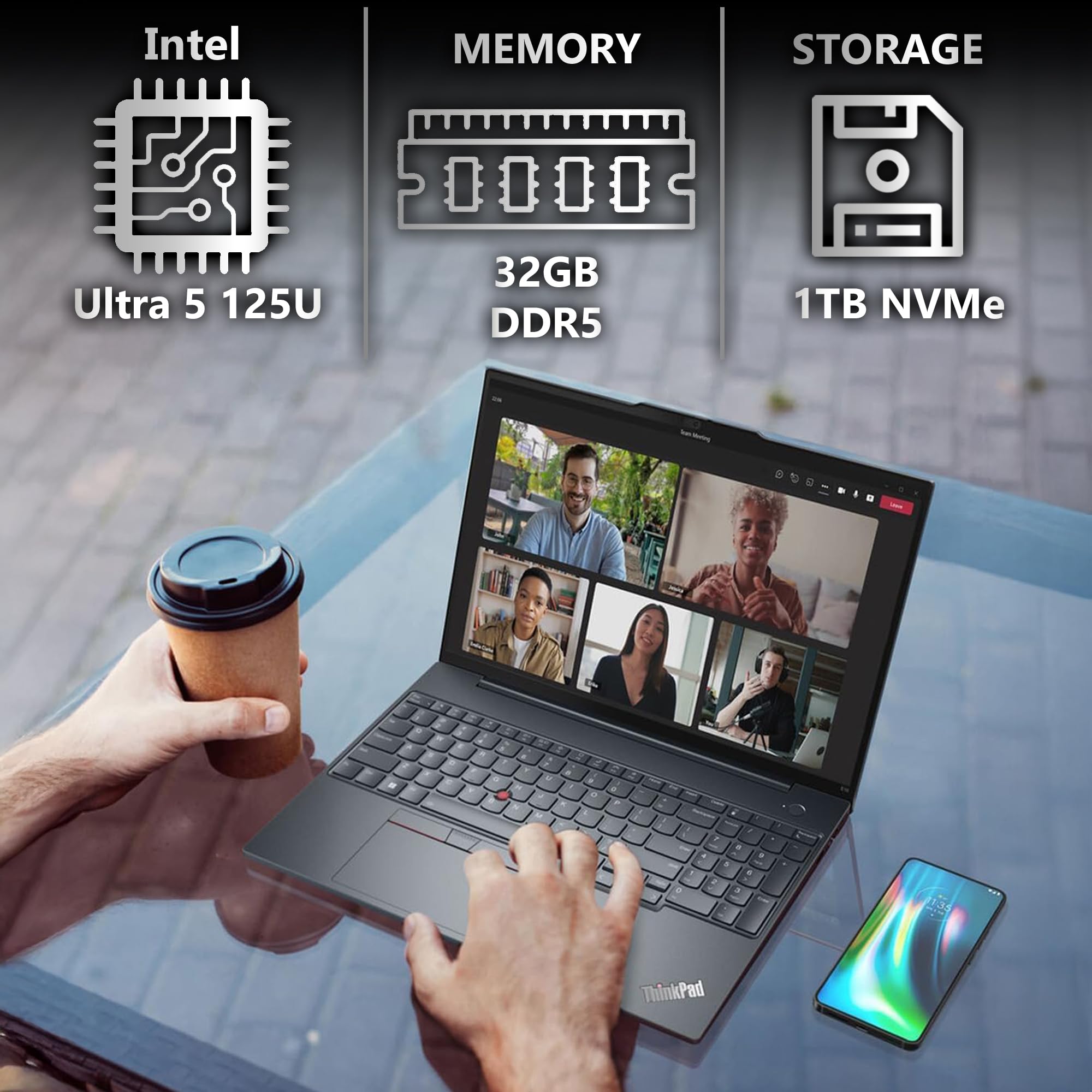 Lenovo ThinkPad T16 Gen 3 Business Laptop 16” FHD+ Display, Intel Ultra 5-125U (Beats i7-1355U), 32GB DDR5 RAM, 1TB SSD, 5MB Webcam, WiFi 6E + BT, RJ-45, HDMI, Win 11 Pro, 3 Yr Wty, AI Copilot - Black