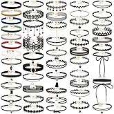 K&Q 52 PCS Choker Necklace, Classic Gothic Black Cute Lace Velvet Collar Choker Necklace Set