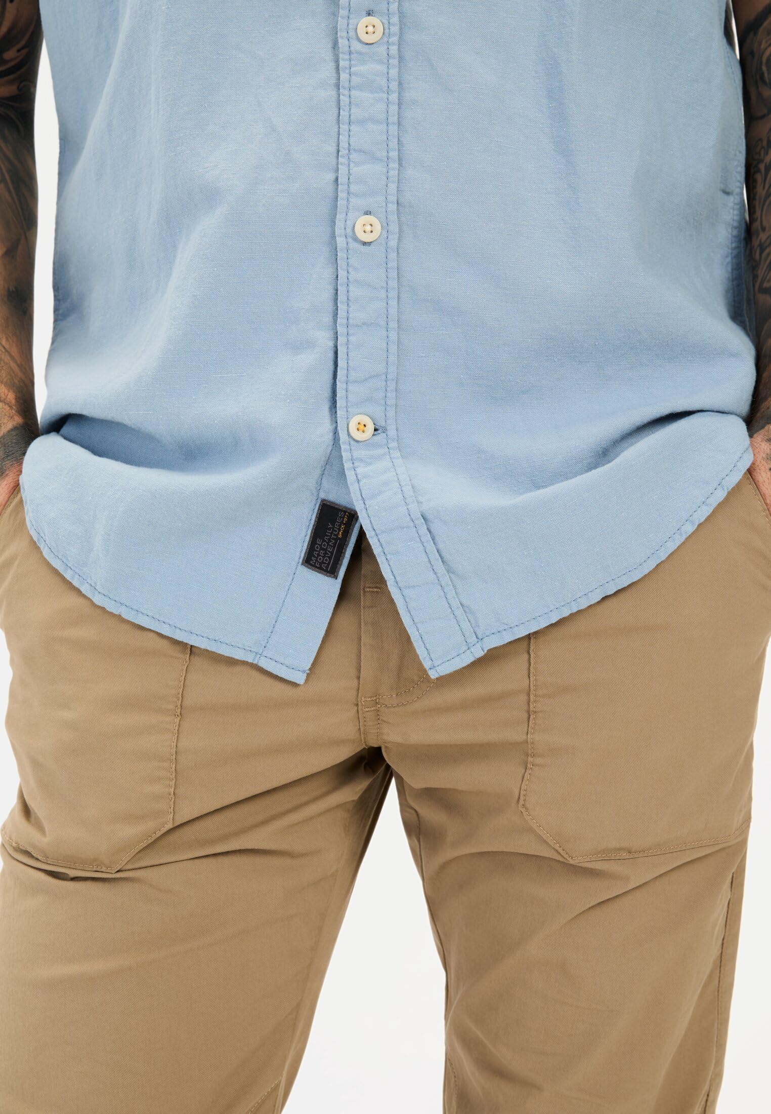 camel active Herren Kurzarmhemd aus einem Baumwoll-Leinenmix Hellblau, Menswear-S 6