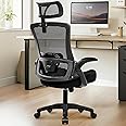 NEO CHAIR Office High Back Mesh Headrest Adjustable Height and Ergonomic Design Home Office Computer Desk Executive Lumbar Support Padded Flip-up Armrest Swivel Chair (Black)