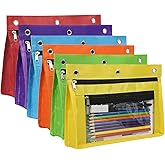 YoeeJob 6 Pack 1 Inch Expandable Zipper Pencil Pouches with Clear Window for 3 Ring Binder, Suitable for School & Office（Colourful）