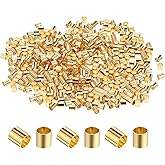 500 Pcs Golden Crimp Beads, Copper Crimp Beads for Jewelry Making, Gold Crimps Tubes to Secure The Ends of Jewelry Strings, Gold Crimps Tubes for DIY Jewelries Earrings Necklaces Bracelets Making(2mm)