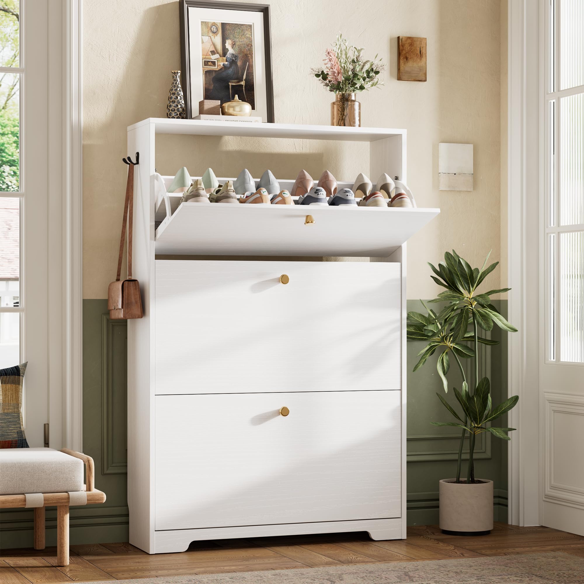 Photo 1 of ***FACTORY SEALED***
Nicetree Shoe Cabinet with 3 Flip Drawers, Narrow Shoe Organizer Cabinet, Freestanding Shoe Rack Cabinet, Morden Shoe Storage Cabinet for Entryway, Hallway, Foryer, White