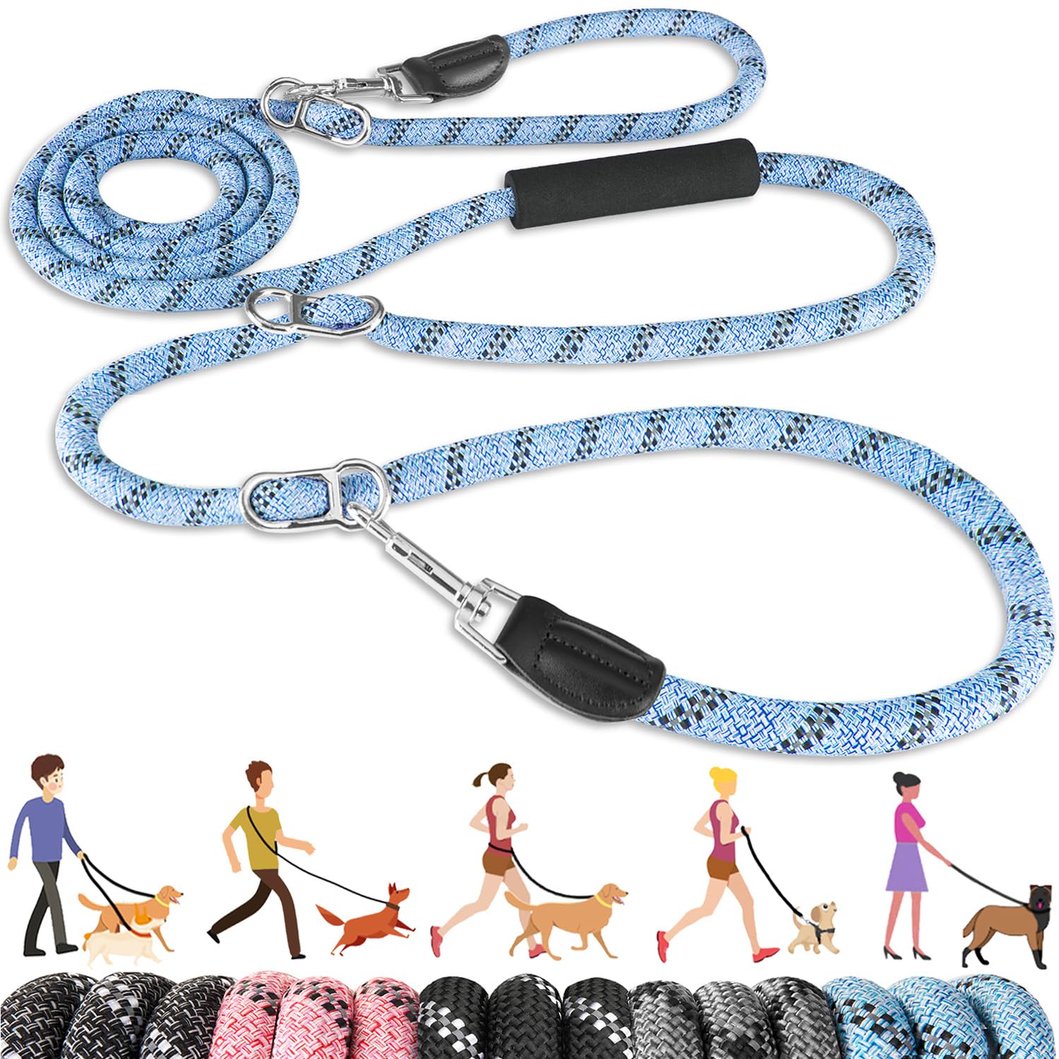 Eyein Hands Free Dog Lead, 3M Adjustable Waist & Crossbody Dog Running Rope with Soft Handle, Heavy Duty Lead for Large Medium Dogs up to 100kg, Tangle Free Reflective Leash for 2 Dogs Walking Running