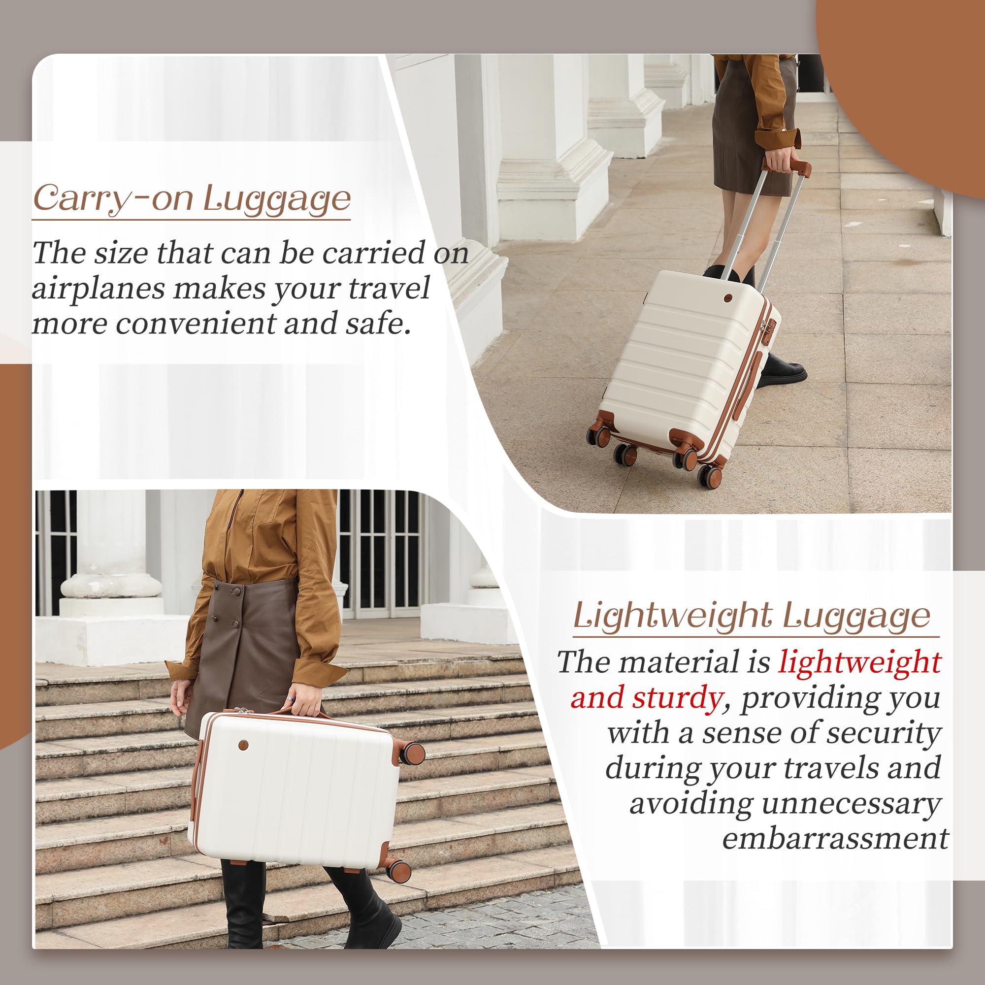 Hulsin Carry on Luggage Suitcase, 22x14x9 Airline Approved 20 Inch Hardside Carry-on Luggage with Spinner Wheels, Hard Shell Luggage with TSA Lock, Hard Case Small Travel Suitcase (White, 20-Inch)