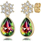 Elegant Austrian Crystal Teardrop Dangle Earrings for Women,14K Gold Plated Flower Drop Earrings Jewelry Gift for Birthday Wedding Anniversary