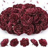 Thiccywoov 50 Pcs Artificial Flowers, 3.2 Inches Silk Rose Head Flowers Fake No Stem for Wedding Bridal Bouquet Home Floral Decor DIY Centerpieces Arrangements Party Tables Decoration(Burgundy)
