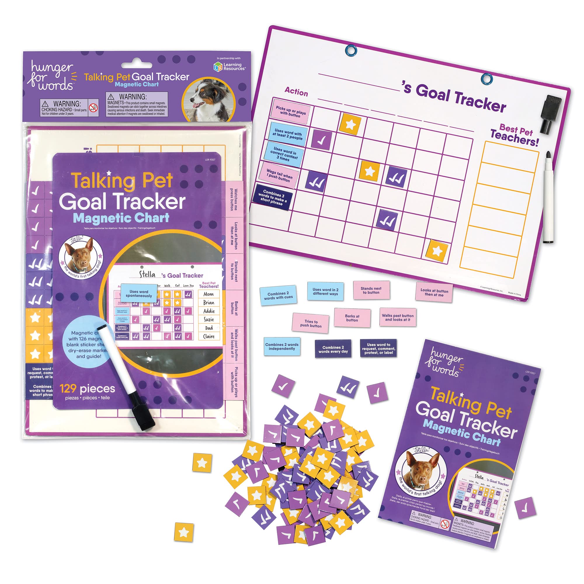 Hunger for Words Talking Pet Goal Tracker Magnetic Chart, Dog Training Chart, multi