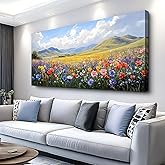 WLWBINTING Nature Countryside Landscape Wall Decor Large Wall Art For Bedroom Wildflowers Canvas Print Painting Farmhouse Flower Artwork Watercolour Pictures Office Living Room Decoration 20"X40"