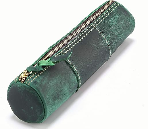 Amazon Collasaro ペンケース 革 筆箱 大容量 レザー おしゃれ シンプル かわいい 本革ペンケース 手作り グリーン ペンケース 文房具 オフィス用品