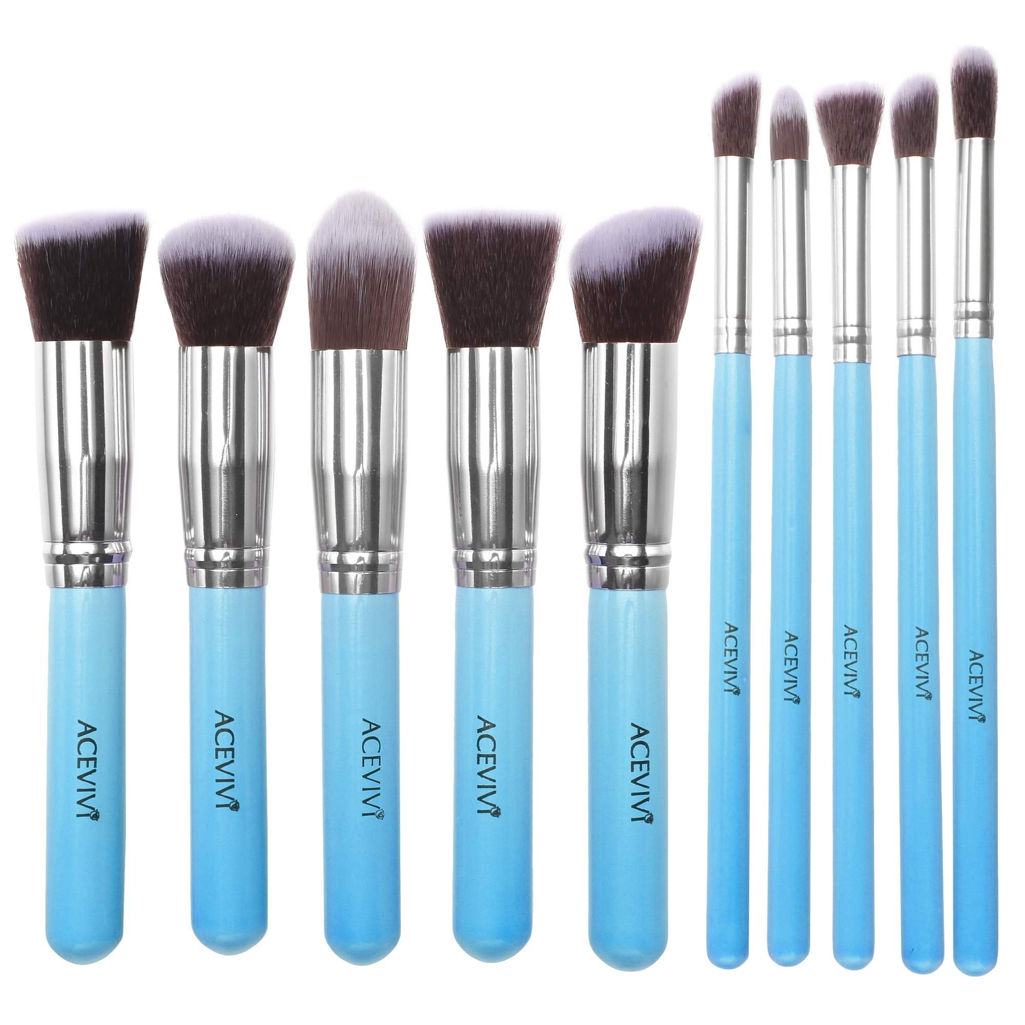 ACEVIVI Makeup Brushes - 10 PIECE Premium Makeup Brush Kit Bamboo Handle Synthetic Kabuki Foundation Cosmetic Brushes for Powder Liquid Cream