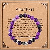 Mikovivi Amethyst Bracelet for Women, Inspirational Get Well Gift Jewelry Adjustable Purple Natural Stone Crystal Beaded Bracelet with Elephant Charm for Breast Issue Survivor