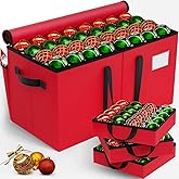 EverMerry Christmas Ornament Storage Box - Large & Sturdy Christmas Storage Container with Adjustable Dividers, 8 Individual Trays and Handles, Holds up to 128 Holiday Decorations (Red)
