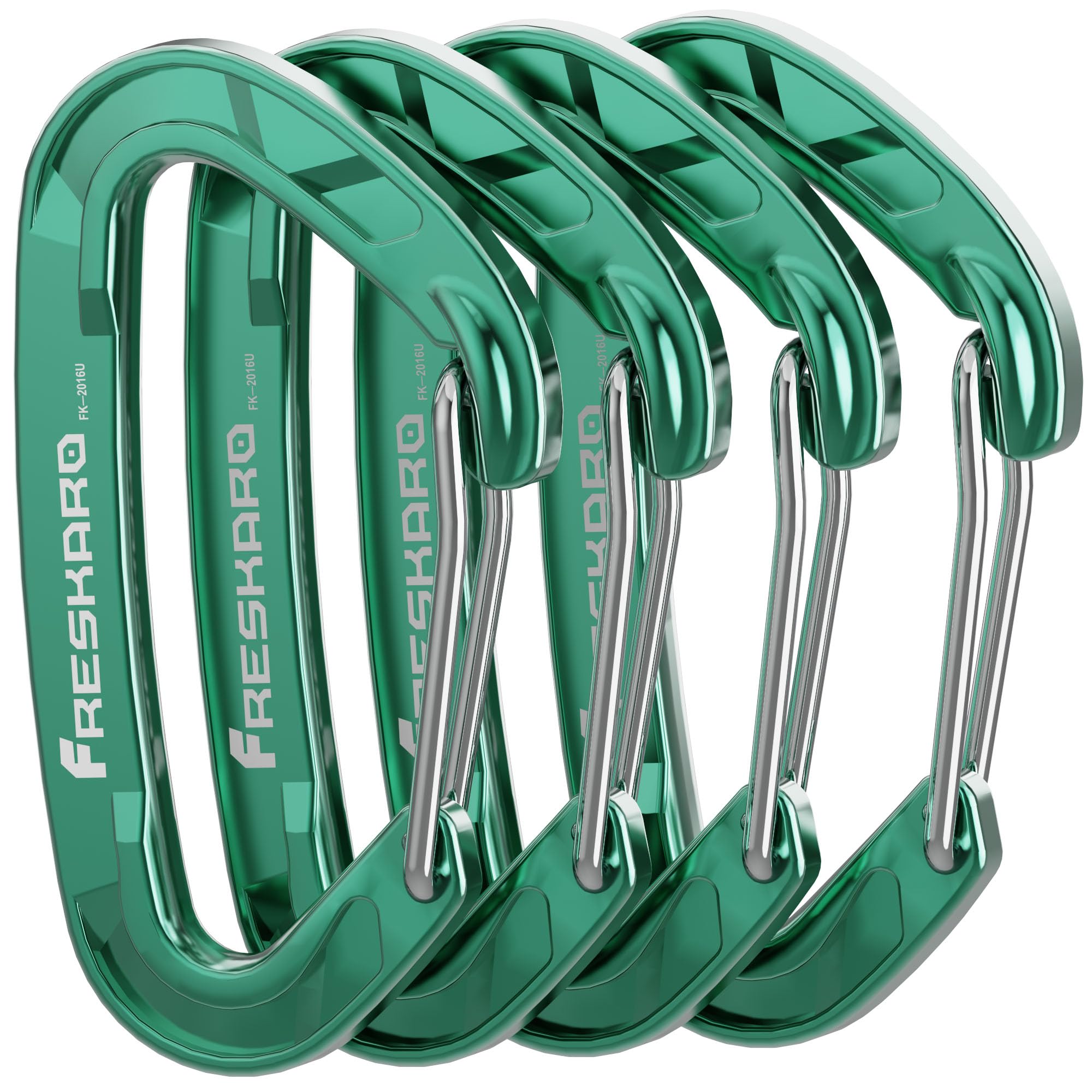 FresKaro 4pcs 15kN Wiregate caribeener clips, Carabiner Heavy Duty, Sturdy EDC Accessory clip, Not for Climbing, Large Size, Lightweight, For Hiking, Camping, Fishing, Outdoor, Backpack, Green
