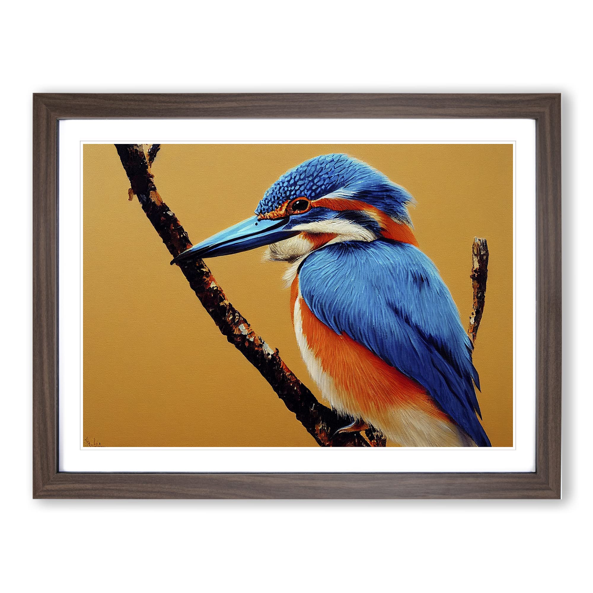 Blessed Kingfisher Bird Framed Print | A4 Walnut Framed Wall Art | Ready to Hang | Modern Nature Picture | Living Room Bedroom Lounge Office