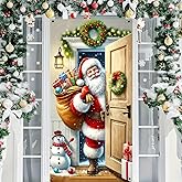 Merry Christmas Door Cover Christmas Retro Santa Claus Backdrop, 71 x 35 Inch Christmas Banner for Winter Holiday Wall and Door Decorations