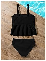 SHENHE Girl's 2 Piece High Waisted Ruffle Waffle