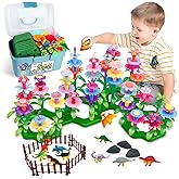 Toys Gifts for Toddlers Boys Girls Age 2 3 4 5 6, 167 PCS Dinosaur Flower Garden Building Blocks, STEM Fine Motor Skill Stacking Games, Easter First 1st Birthday Gifts for Preschool Kids 2+ Years Old