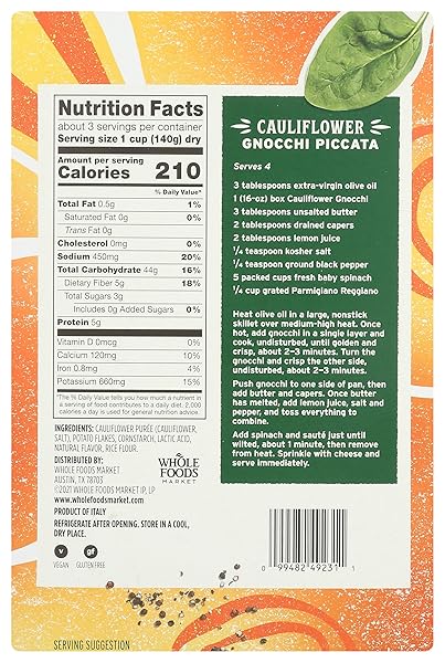 WHOLE FOODS MARKET, GLUTEN FREE CAULIFLOWER GNOCCHI, 16 OUNCE