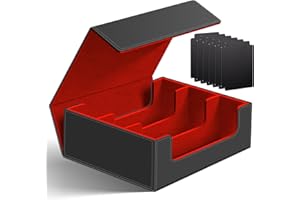 HOMTHY 1800+ Card Deck Case for Trading Cards, Magnetic Closure Card Holder Magic Card Holders Fit for YuGiOh, MTG and Sport Cards (Black+Red)