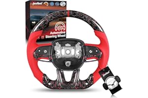 Tesfeel Forged Carbon Fiber Steering Wheel for Dodge Challenger/Charger/Durango 2015–2024, Red Foil Pattern with Grip and Cen