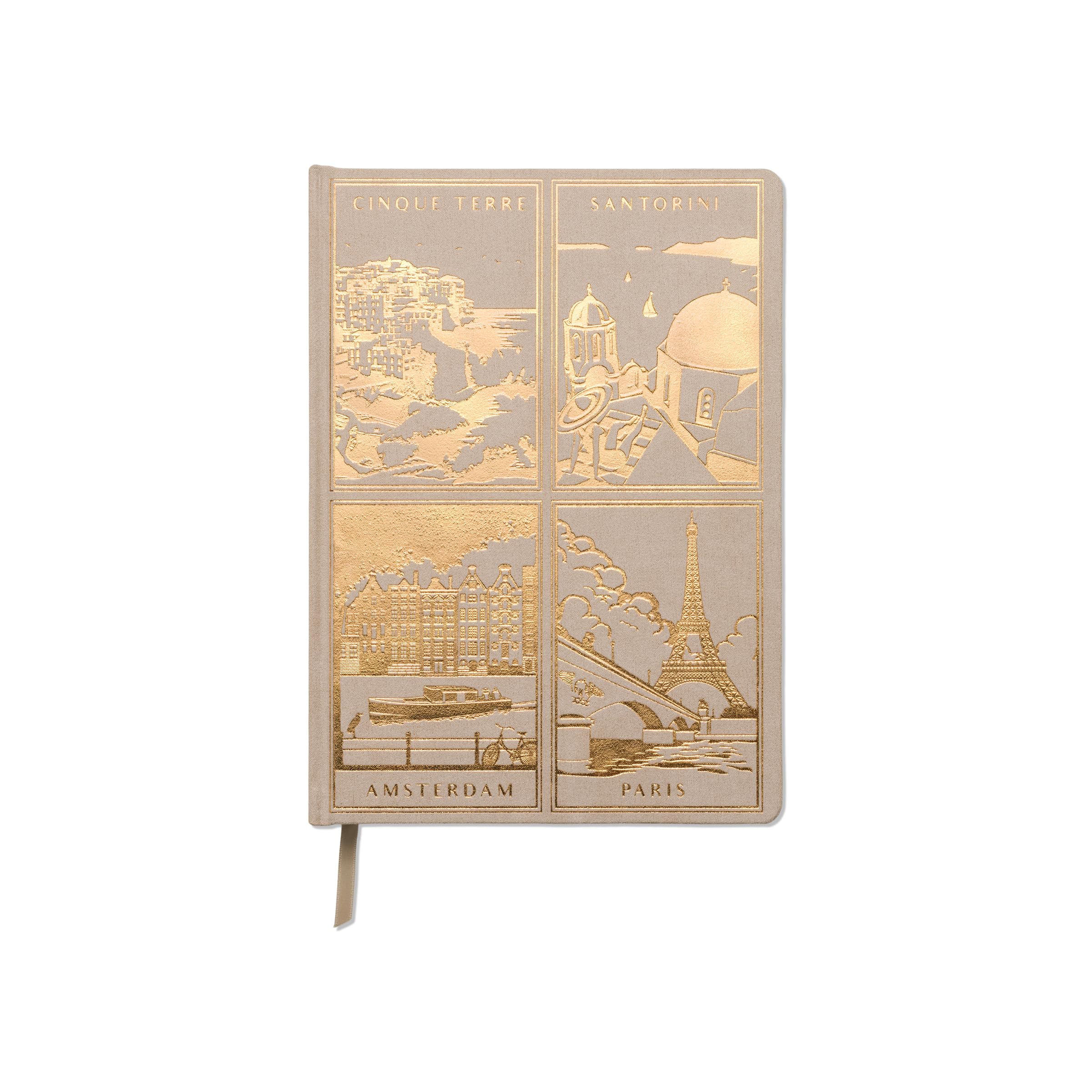 DesignWorks Ink Suede Cover Anderson Design World Travel Journal Notebook with 192 Lined Pages and Satin Marker, Gold Foil, 7.5