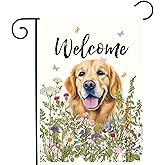 Spring Summer Garden Flag Floral Golden Retriever Yard Flag Flower Dog Garden Flags for Outside Small Outdoor Welcome Flags 12x18 Double Sided