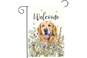 DZGLOBAL Spring Summer Garden Flag Floral Golden Retriever Yard Flag Flower Dog Garden Flags for Outside Small Outdoor Welcome Flags 12x18 Double Sided